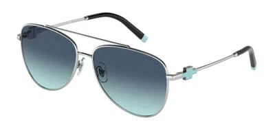 Pre-owned Tiffany & Co Tiffany Tf 3080 Silver/blue Shaded (6001/9s) Sunglasses