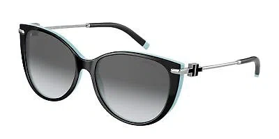 Pre-owned Tiffany & Co Tiffany Tf4178 8055t3 Black On Tiffany Blue Grey Polarized 57mm Women Sunglasses In Gray