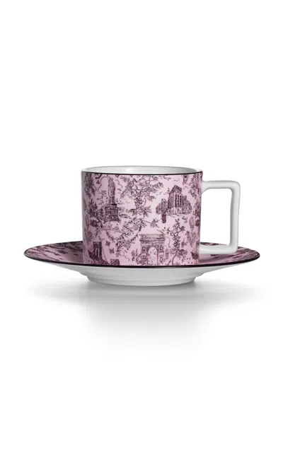 Tiffany & Co Toile Set-of-two Bone China Coffee Cups In Pink