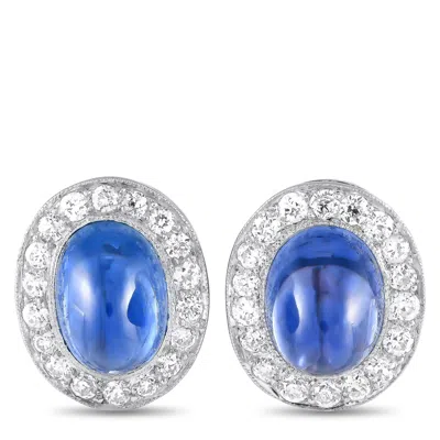 Tiffany & Co Vintgae Platinum 0.96ct Diamond And Sapphire Bullet Cabochon Earrings Ti24-041924 In Black