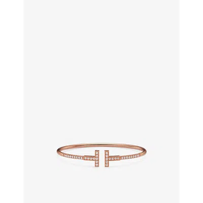 Tiffany & Co Womens Rose Gold Tiffany T Pavé Wire 18ct Rose-gold And 0.48ct Brilliant-cut Diamond Bracelet
