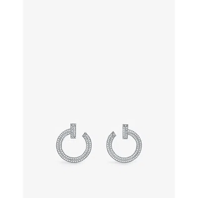 Tiffany & Co Womens White Gold Tiffany T T1 18ct White-gold And 0.48ct Brilliant-cut Diamond Earrings