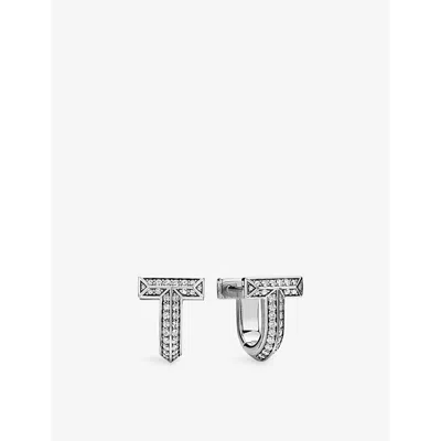 Tiffany & Co Womens White Gold Tiffany T T1 Huggie 18ct White-gold And 0.28ct Brilliant-cut Diamond Earrings