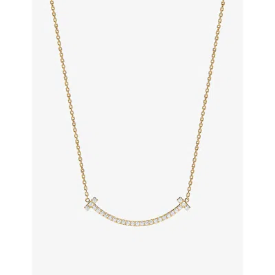 Tiffany & Co Womens Tiffany T Medium Smile 18ct Yellow-gold And 0.48ct Brilliant-cut Diamond Pendant Necklace Yel In Yellow Gold