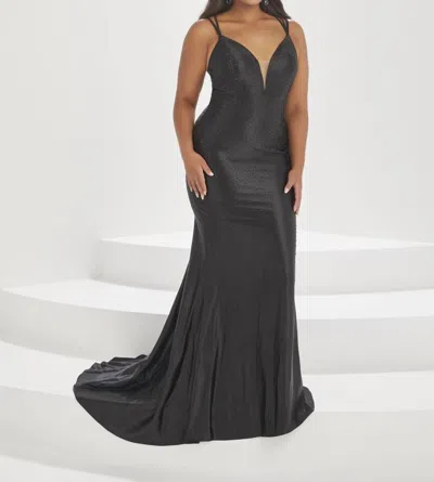 Tiffany Designs Fitted Heat Stone Gown In Black