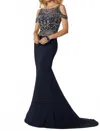 Tiffany Designs Women's Formal Dress In Navy Grey In Multi