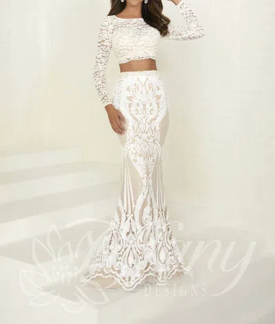 Tiffany Designs Women's Long Sleeve Two Piece Formal Dress In Ivory Nude In Multi