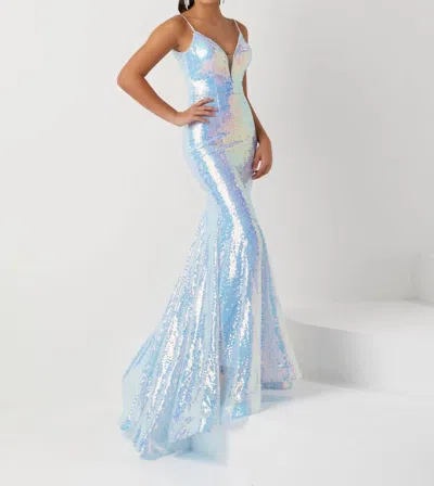 Tiffany Designs Women's V Neck Mermaid Dress In Liquid Sky In Blue