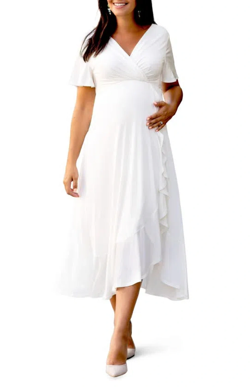 knee length dresses for ladies Long Sleeve Button Front Midi Dress main image 0