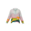 Tiger And The Monkey Women's Green / Blue / Pink The Olivia Ecovero Viscose Banded Collar Shirt - Multicolor Landscape