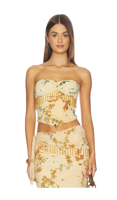 Tiger Mist Burnout Fringe Tube Top In Multi