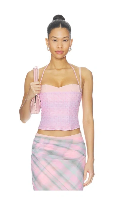 Tiger Mist Caline Ruched Corset  탑 In Pink Dot
