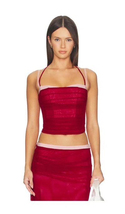 Tiger Mist Caline Ruched Corset Top In Red