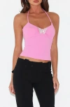 Tiger Mist Celestine Embroidered Butterfly Halter Top In Pink