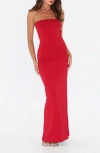Tiger Mist Daniela Cutout Back Strapless Maxi Dress In Red