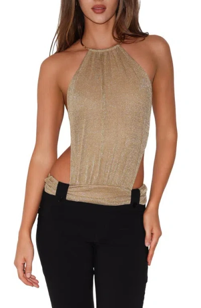 Tiger Mist Evanna 2.0 Metallic Halter Top In Gold