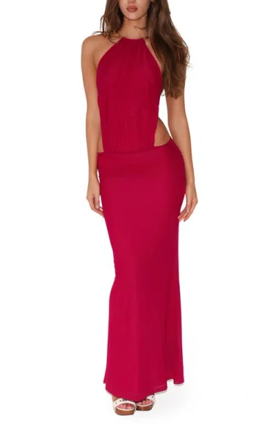 Tiger Mist Evanna Open Back Gown In Red