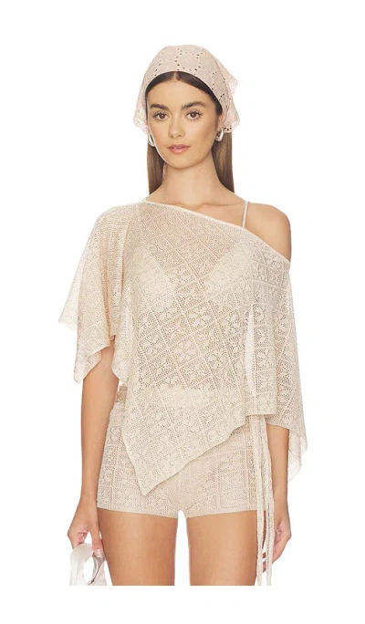 Tiger Mist Fern Crochet Poncho In Neutral