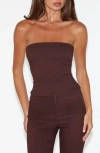 Tiger Mist Gwendolyn Pinstripe Lace-up Strapless Top In Burgundy