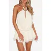 Tiger Mist Indigo Halter Neck Minidress In White