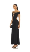 Tiger Mist Kerrigan Off The Shoulder Keyhole Open Back Strap Detail Fishtail Maxi Dress In Black