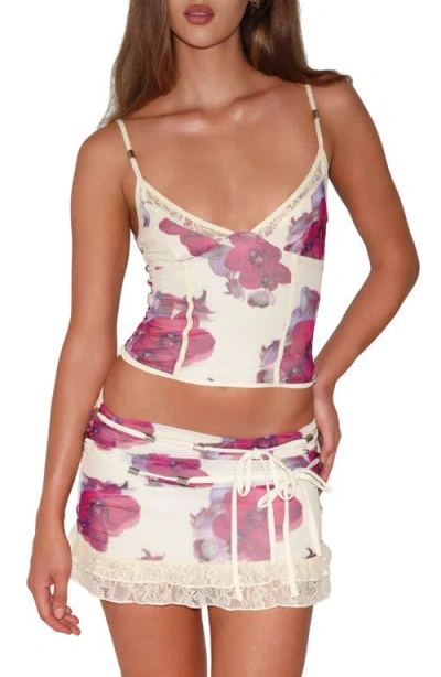 Tiger Mist Liliah Panelled Floral Mesh Cami Top In Multi