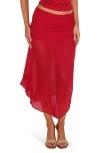 Tiger Mist Mariana Asymmetric Hem Mesh Skirt In Red