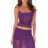 Tiger Mist Octavia Slinky Mesh Strappy Scoop Neck Diamante Floral Cami Top In Purple