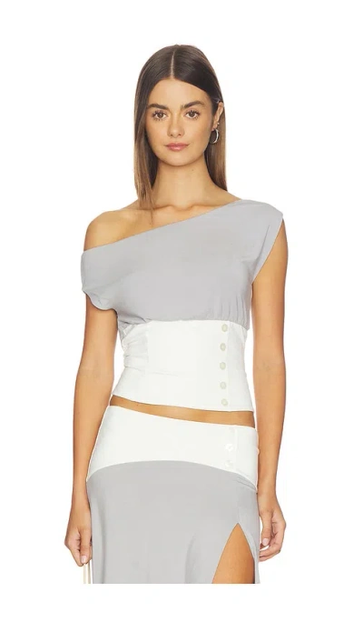 Tiger Mist Off Shoulder Denali Top In Gray