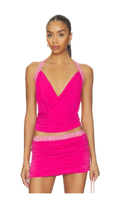 Tiger Mist Persi Cross Front Cowl Top In Pink