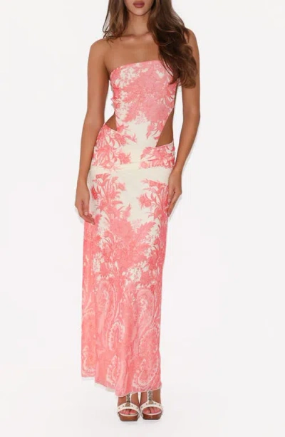 Tiger Mist Poppi Strapless Cutout Maxi Dress In Multi