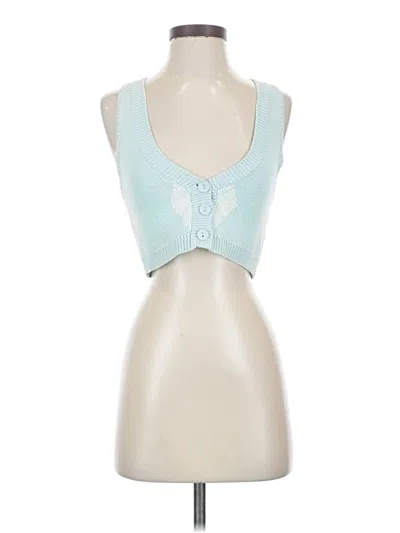 Pre-owned Tiger Mist Sleeveless Top Teal Argyle Pattern V Neck Tops In Blue