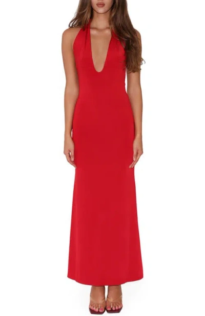 Tiger Mist Solyne Plunge Neck Maxi Dress In Red