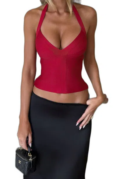 Tiger Mist X Em Venz Sydel Halterneck Bandage Top In Red