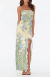Tiger Mist Theo Floral Strapless Mesh Maxi Dress In Multi
