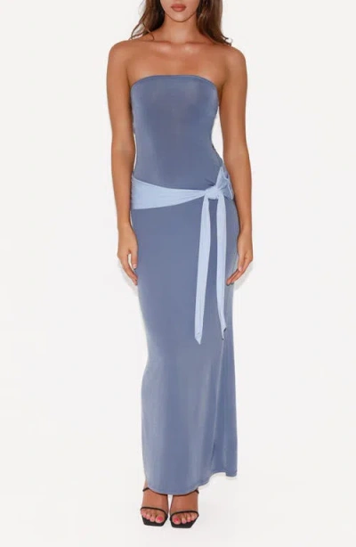 Tiger Mist Tove Strapless Maxi Dress In Blue