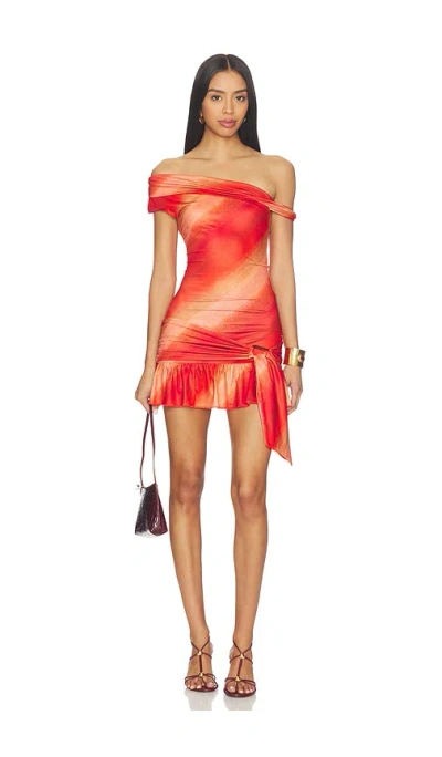 Tiger Mist Twist Off Shoulder Mini Dress In Multi