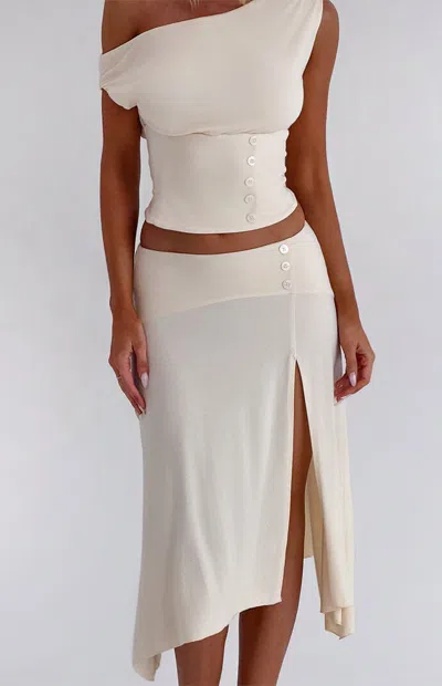 Tiger Mist Women's Curved Yoke High Low Midi Skirt In Cream In White