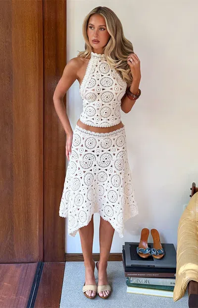 Tiger Mist Women's Synthia Crochet Midi Skirt In Cream In White