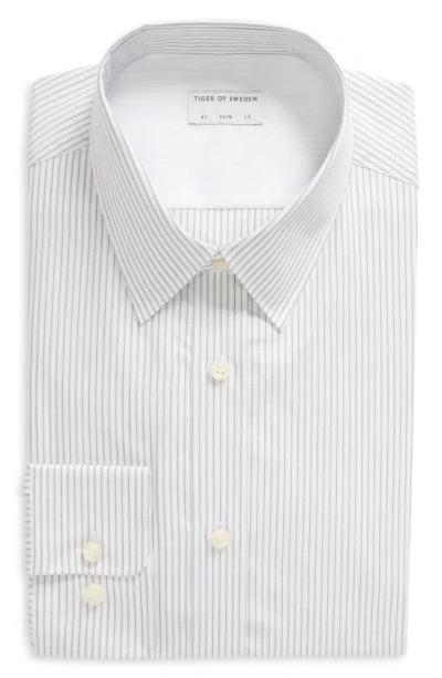 Tiger Of Sweden Adley Slim Fit Pinstripe Cotton Dress Shirt In Pure White