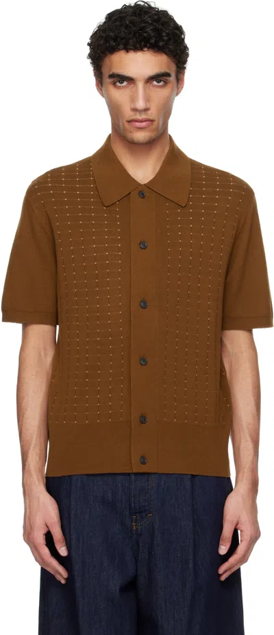 Tiger Of Sweden Brown Araawen Merino Wool Knit Polo In 1m4gold Brown