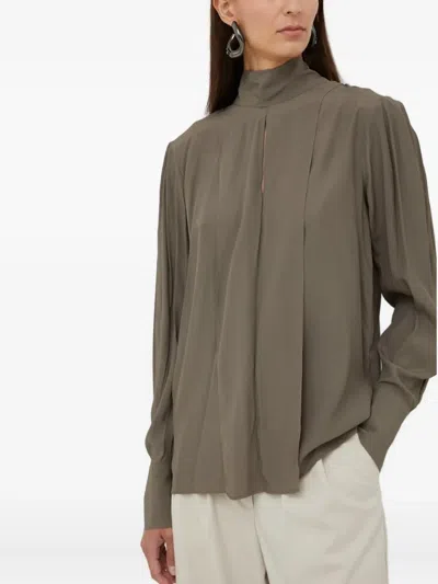 Tiger Of Sweden Luceh High-neck Pleated Blouse In Gray