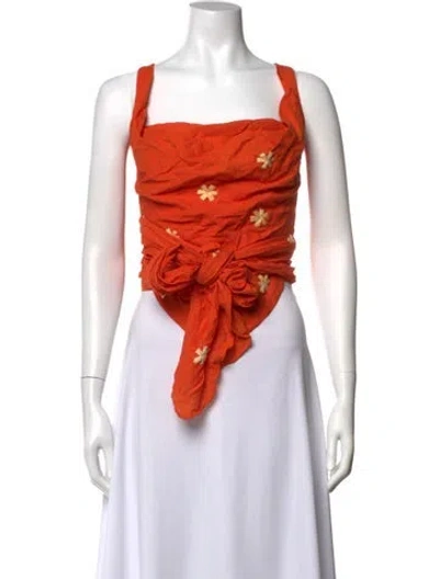 Pre-owned Tigra Tigra Floral Print Square Neckline Crop Top In Orange
