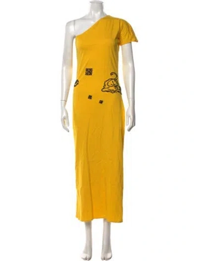 Pre-owned Tigra Tigra Graphic Print Long Dress In Yellow