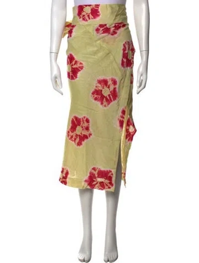 Pre-owned Tigra Tigra Silk Midi Length Skirt In Green