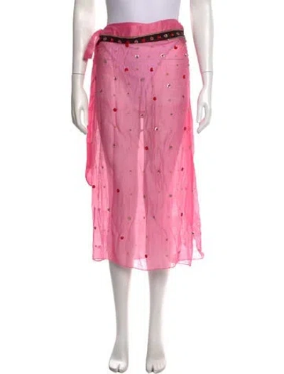 Pre-owned Tigra Tigra Silk Midi Length Skirt In Pink