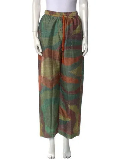 Pre-owned Tigra Tigra Silk Wide Leg Pants In Green