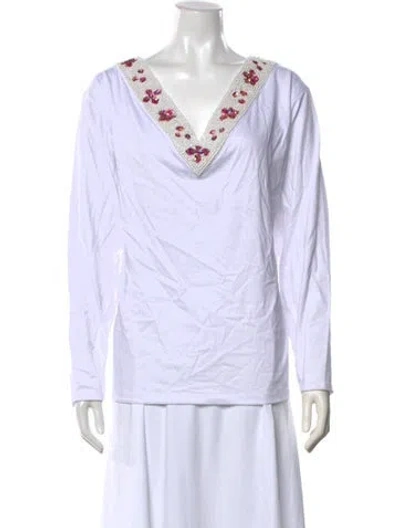 Pre-owned Tigra Tigra V-neck Long Sleeve Top In White