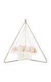 Tiipii Bed Large Deluxe Sunbrella  + Deluxe Bronzed Stainless Steel Stand Set In White