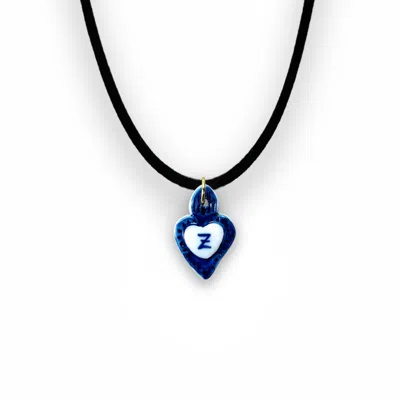 Tiké Jewels Women's Blue Sacred Heart Initial Letter Z Porcelain Choker Necklace – Gold Plated